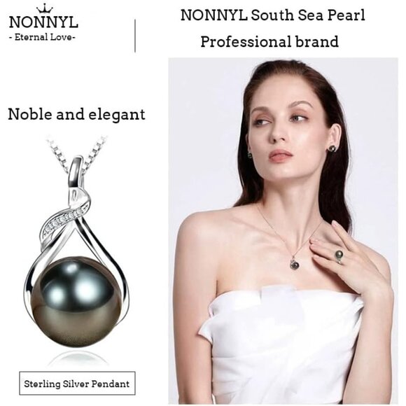 Gifts for Women Wife-Tahitian-Black-Pearl-Necklace-Gift for Wife Wedding Birthda - Picture 6 of 8